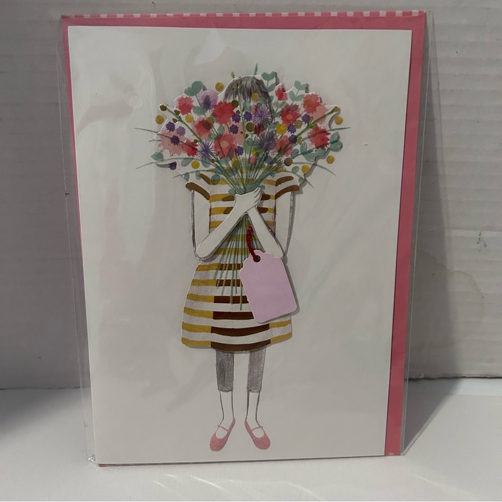 Striped Dress Greeting Card with Floral Bouquet - all occasions